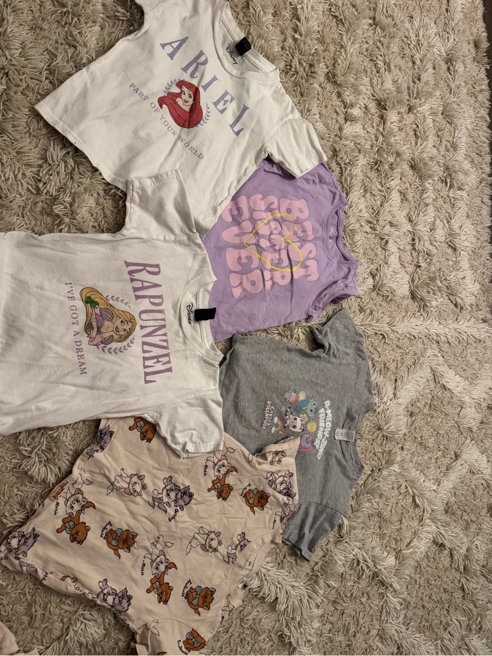 Disney Girls Graphic Tee Lot - White, Lavender, Gray, Cream